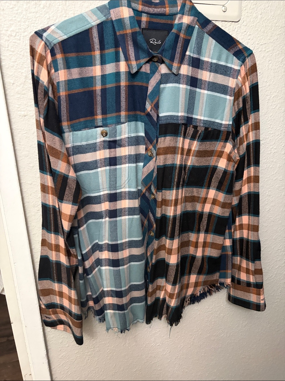 Rails Womenβs Plaid Button-Down Shirt in Blue, Brown & Black- Medium